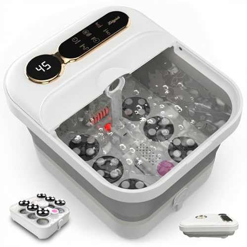 Spa per piedi pieghevole con calore, massaggiatore elettrico per pediluvio con 24 sfere motorizzate per massaggio shiatsu, controllo delle bolle e della temperatura, vasca idromassaggio per pedicure