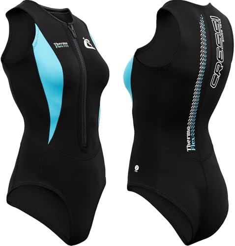 CRESSI Thermo Flex costume da donna in morbido neoprene da 2 mm a doppio strato, ideale per nuoto, snorkeling e acquagym, Nero/Acquamarina, XS