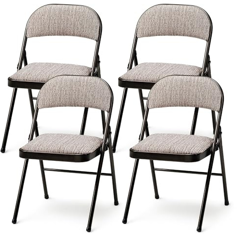 MECO 4 Pack Padded Folding Chairs, Cushioned Motif Fabric Foldable Chair, Cinnabar