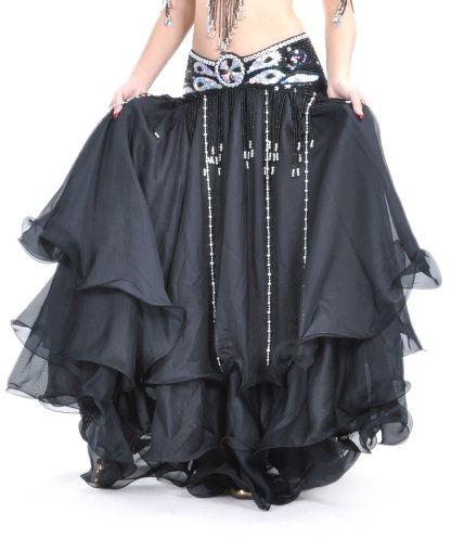 Hoerev Magdans Silk Muslin Kjol, Maxi-kjol i flera lager, Svart, M