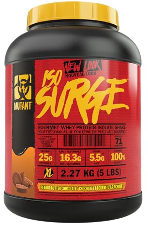 MUTANT ISO Surge – Pure whey Protein Isolate Powder, Low carb, Low Fat, Digestive Enzyme Boosted - Peanut Butter Chocolate - 2.27 kg