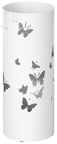 SONGMICS Regenschirmständer aus Metall, runder Schirmständer, Wasserauffangschale herausnehmbar, mit Haken, 49 x Ø 19,5 cm, weiß, LUC10W