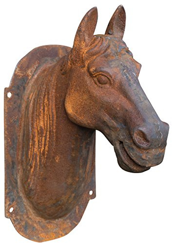 Biscottini Tête de cheval mural en fonte fondue finition rouille naturelle L18xPR30xH34 cm