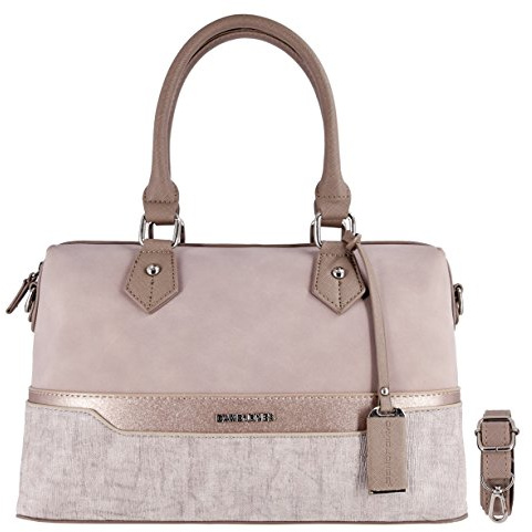 David Jones Bolso de Mano Bowling Mujer Bolso de Viaje Cuero PU Gamuza Lentejuelas Rayas Bolsos de Hombro Bandolera Tote Travel Duffle Bag Elegante Ciudad Rosa Nude