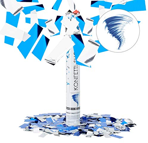 Relaxdays Party Popper 40 cm, Blau Silber, 6-8m Effekthöhe, Hochzeit, Geburtstag, Karneval, bunter Konfettiregen, blau