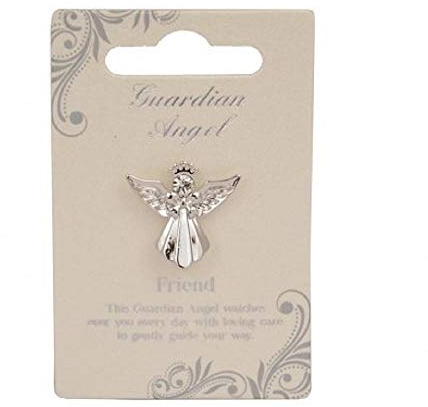 Broche de ángel de la guarda para la amistad, insignia con diamantes de imitación para hombre y mujer, pines con mensaje, alfileres de solapa - plata - talla única - unisex