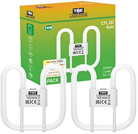 TBE Lighting Lampadine CFL a risparmio energetico, 16 W 2D 2-Pin – Lampadine fluorescenti DD – attacco GR8 da 2 pin – Lampadina a lunga durata, bianco freddo, 3500 K, Vetro, GR8 16.00W 230.00V