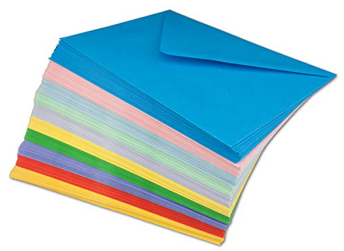 50 Briefumschläge Bunt Mix DIN C5-100 g/m² Kuvert Ohne Fenster 16,2 x 22,9 cm - Nassklebung spitze Klappe - Umschläge Paket farbig zum basteln - Glüxx-Agent