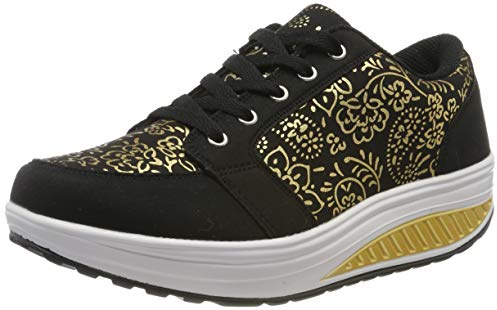 QZBAOSHU Damen Abnehmen Walkingschuhe Turnschuhe Fitness Keile Plattform Schuhe Sneakers 38 EU,2 Schwarz
