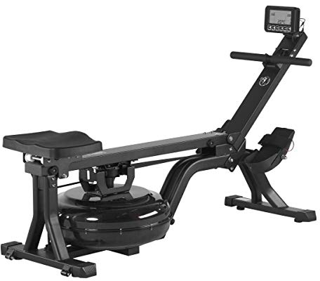 GORILLA SPORTS® Wasserrudergerät - mit LCD-Display, Wasserwiderstand, kugelgelagerter Sitz, Transportrollen, bis 150kg, Stahl - Wasser Rudergerät für Zuhause, Rudermaschine, Rower, Water Heimtrainer