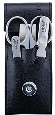 Alpen Maniküre-Set, 3-tlg, rostfrei, Haut- und Nagelschere, Pinzette, Nagelfeile, schwarzes Etui mit Magnetverschluss