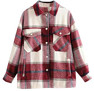 YMING Camicia A Maniche Lunghe Vintage da Donna Camicia in Flanella A Quadri in Cotone Camicia Boyfriend A Quadri Camicetta F-Bordeaux L