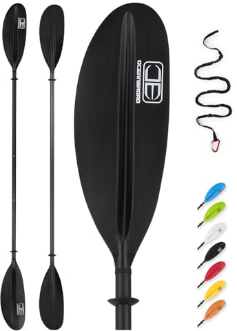 OCEANBROAD Remo Ajustable de Carbono para Kayak de 220 cm a 240 cm, Hoja de plástico con Correa de Remo