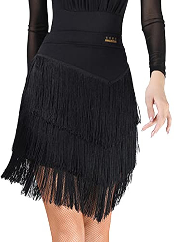 ECDAHICC Women's Fringe Mini Skirt High Waisted Tassel Bodycon Party Skirt Ballroom Latin Tango Slasa Dance Skirt(BL,M) Black