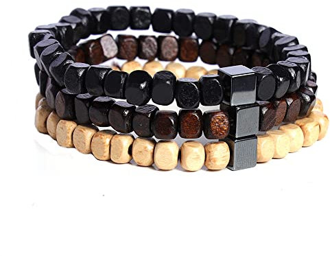 Eigso Holzperlen-Armbänder für Frauen und Männer, buddhistisches tibetisches Naturholz-Perlenarmband, verstellbar