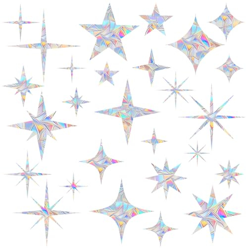 AREAWA Star Window Clings, Anti-Collision Window Decals to Save Birds, Non-Adhesive Rainbow Stickers (30)