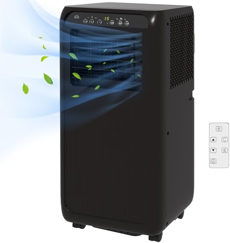 HOMCOM Mobile Klimaanlage Klimagerät mit Abluftschlauch 3-in-1 Kühlung, Lüftung, Entfeuchtung, 9000 BTU/h(2600 W) Luftkühler mit LED-Anzeige, Fernbedienung, Timer, Schwarz