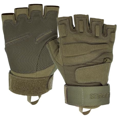 Seibertron S.O.L.A.G. Halvfingerhandskar för Män – Lätta Taktiska Handskar för Airsoft, Jakt, Fotografering och Klättring, amy grön, S