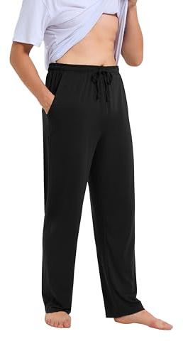 Dosieyeo Pyjamasbyxor, herr, långa, lätta, luftiga pyjamasbyxor med fickor, lediga loungebyxor med elastiskt midjeband, fritidsbyxor, storlek M, 3XL