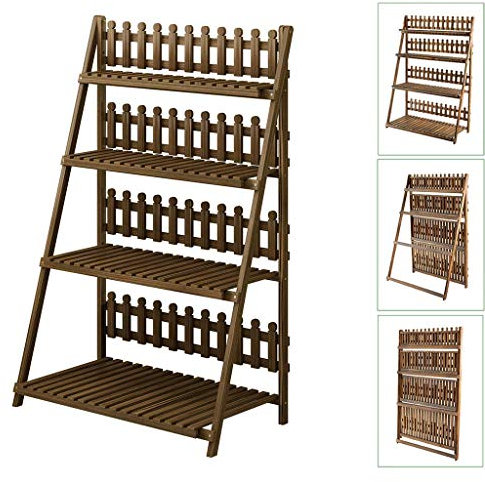 DDKYHU Solid Wood Folding Flower Display Stand,4 Tier Plant Stand Hanging Rack,Flower Shelf Flower Staircase,for Indoor Outdoor Garden Balcony,60/80/100cm (Green 100x47x142cm)