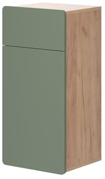 Vicco mobiletto bagno Izan, Quercia verde/oro, 36.6 x 76.6 cm con cassetto e anta, a parete, combinabile con altri mobili da bagno Izan