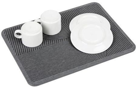 Wenko Tappeto drenante MOD. Damon Asciugatura Rapida diatomite 40x30 cm Accessori Cucina Assorbente con Piedini Silicone e Carta vetrata Grigio