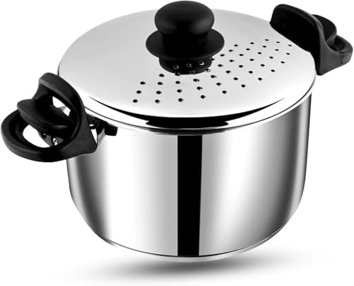 'Steel Pasta, Rice Pot with Strainer lid - 4 Litre, SAS Bottom Rice Steamer Cooker, Noodles, Veggies Boiler Pot with Locking Handles, Induction Base,Double Boiler'