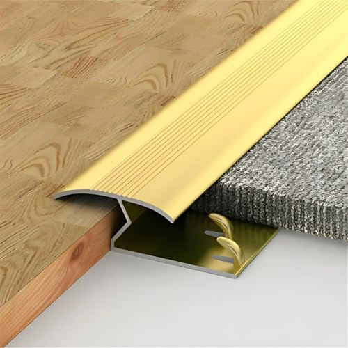Carpet to Tile Laminate Wood Floor Door Bar - Gold Metal Threshold Trim Strip | 0.9m Length | Ideal for Doorways | Easy-Fit Cover Strip - Z Edge Carpet to Hard Flooring Door Bar