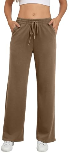 Zeagoo Pantalones de chándal largos para mujer, cintura alta, holgados, pierna recta ancha con cintura elástica, pantalones deportivos para gimnasio, S-XXL