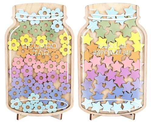 Reward Jar with 90 Star Tokens - 2 Pack Reward Charts for Children Positive Behaviour | Re-ward Jar Classroom Good Behavior |, Potty Training RewardJar for Toddler | Re-ward Board for Boys Girls