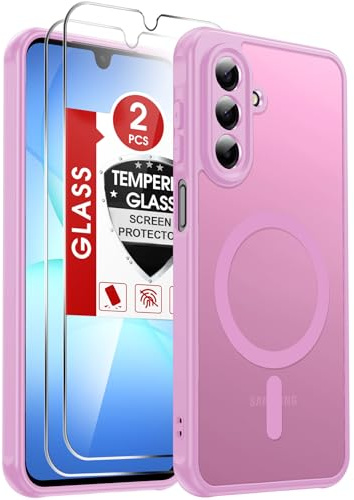 LeYi for Samsung Galaxy A17 4G/5G Phone Case with Magnetic, Pink | 2 Tempered Glass Screen Protector, Full Camera Protection, Fit for MagSafe,Translucent Matte Back Slim Cover for Samsung A 17