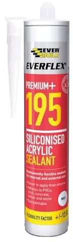 Everbuild Everflex 195 Premium+ Siliconised Acrylic Sealant – Mould Resistant – Permanently Flexible – Overpaintable – White – 300ml