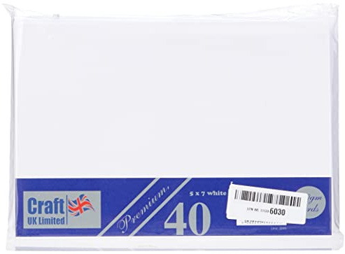 Craft UK 2045 5x7 White 300gsm Card and Envelope Pack of 40