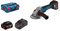 Bosch Professional 18V System Akku Winkelschleifer GWS 18V-10 PC (inkl. 2x Akku GBA 18V 5.0Ah, GAL 1880 CV, Aufnahmeflansch, Schutzhaube, Zusatzhandgriff, Schnellspannmutter, Einlage, L-BOXX)
