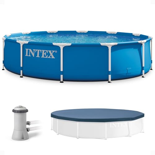 Intex 28211EH 12-Foot x 30-inch Metal Frame Round 6 Person Outdoor Above Ground Swimming Pool with GFCI Filter Pump and Pool Cover