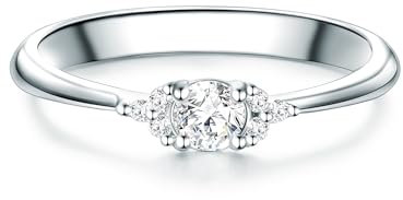Trilani Damen Solitäring 925/- Sterling Silber Zirkonia weiß in Brilliantschliff Verlobungsring Antragsring Entouragering