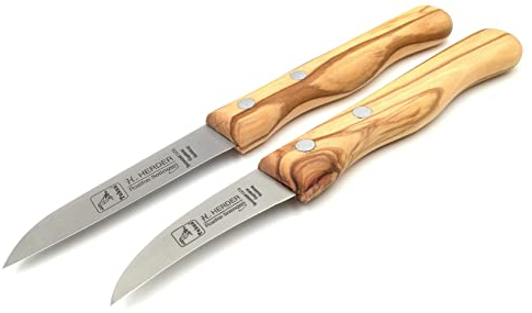 H. Herder 2 Solingen Küchenmesser/Schälmesser 17,5/15,8cm Spezialstahl rostfrei Olive Solinger SET