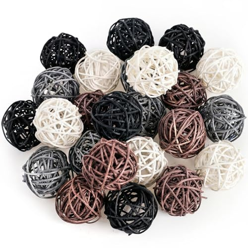DomeStar 24PCS Brown Decorative Balls for Bowl Centerpiece, 2 Inch Rattan Balls Bowl Fillers Decor - Wicker Twig Orbs Spheres, Wedding Home Vase Table Decor