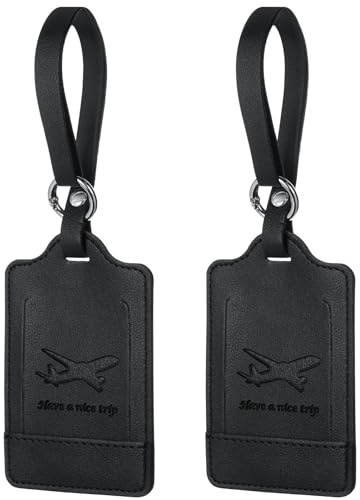 flintronic Travel Luggage Tags, 2PCS Baggage Labels, Suitcase ID Tags, Handbag Tag Labels, Luggage Suitcases Tags for Preventing Loss of Bags and Suitcases-Black