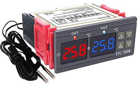KETOTEK Digitaler Temperaturregler mit 2 Fühler 230V 220V, STC 3008 Thermostat Temperaturschalter Heizung Kühlung Temperaturgesteuerte Regler Relais