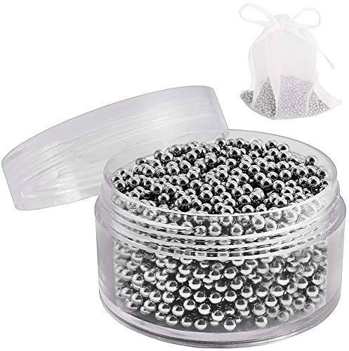 HONZUEN Bille Nettoyante avec Sachet, 3mm Perles Nettoyage en Acier Inoxydable Réutilisable, Bille en Acier Inoxydable sans Rayures, Sans Rouille pour Varafes, Vases et Verrerie - Set de 2000 Pièces