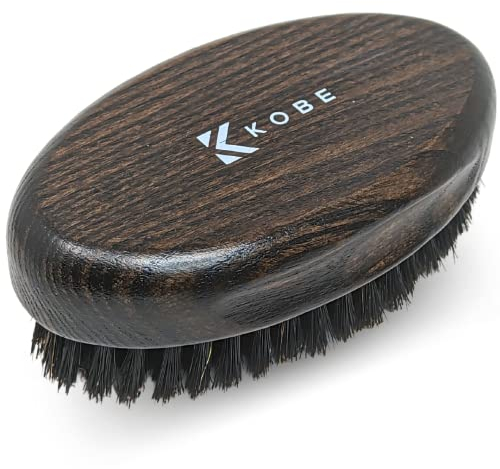 Kobe Palm Men's Military Style Boar Bristle Hair Brush/Beard Brush - Hand Sized Beard Brush for Men - Perfect for Beard Care - Works Well With Beard Oils (Dark Ash)