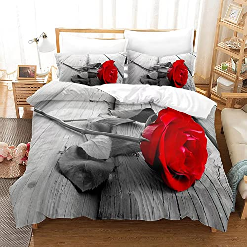 MIQEBX Mädchen Rosa Bettwäsche Bunte Blumen Bettwäsche Rote Rose Bedruckte Bettwäsche Tröster Set 3D Romantische Blume Bettbezug, Mikrofaser Bettbezug Mit Reißverschluss (D, 135X200cm)