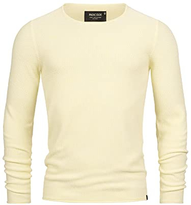 Indicode Herren Loakim Klassischer Strickpullover mit Rundhalsausschnitt | Pullover Herrenpullover Pulli meliert für Männer Pale Banana, L