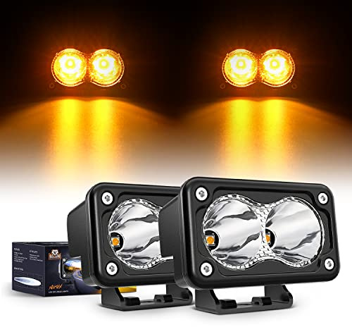 Nilight 3Inch Amber LED Light Pods 2PCS 10W Super Spot Fog Lights Auxiliary Driving Lamp Built-in EMC for Motorbike SUV ATV Truck Boat Tractor Forklift