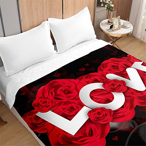 Odot Rose Trapuntino Copriletto Matrimoniale Singolo Stampa Coperta Inverno Trapunta Coperta Letto Trapuntato Goffrato Copri Letto per Camera da Letto (180x220cm,Rosa Rossa)