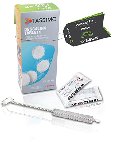 Tablettes de détartrage pour 2 opérations de détartrage pour Bosch 311909 00311909 TCZ6004 avec brosse de nettoyage DEKAROX pour machines à café Tassimo