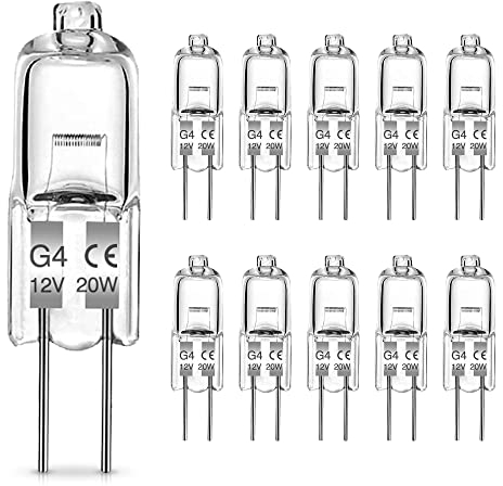 Bonnov G4 Halogen Leuchtmittel, Halogen 12V 20W, G4 Halogenlampen 2 Pin, Stiftsockellampe Warmweiß 2700K, 300LM Dimmbar Kapselglühlampen für Innenbeleuchtung Dunstabzugshauben Küchen, 10 Stück