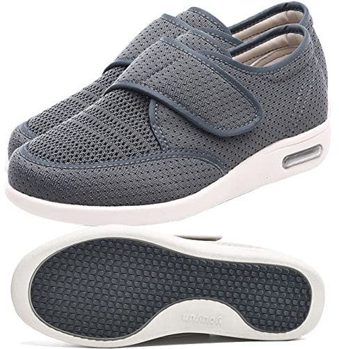 Scarpe Piedi Gonfi Donna Linea Anziani Microforato Scarpa Ortopedica Made in Italy Plantare Estraibile Chiusura a Strappo Scarpe Ortopediche Dispositivo Medico Classe 1,Grigio,42 EU