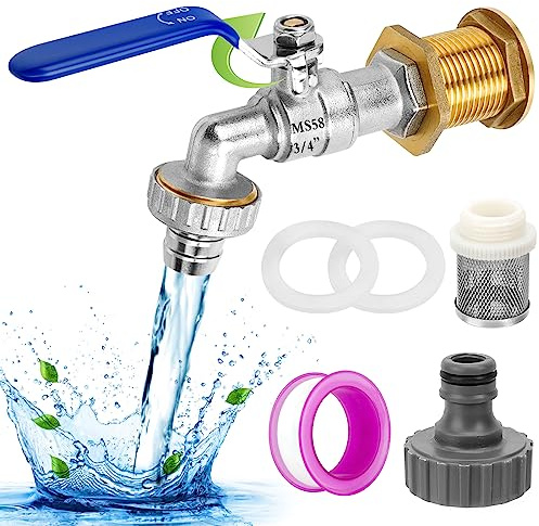 Adaptador de Grifo de Tanque 3/4, Grifo para Tanque de Agua de Latón IBC con Conector de Pezón Roscado y Rápido de Manguera, Grifo de Jardín 3/4 para Barril de Lluvia, Tanques de Agua, Cisternas